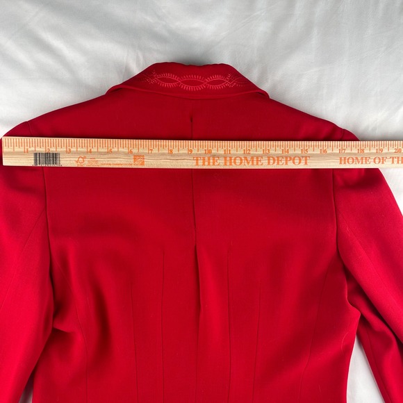 Griffith Gray St John Red Wool Blazer Detailed Collar Cuffs Size 6 Made in Italy - Picture 10 of 11